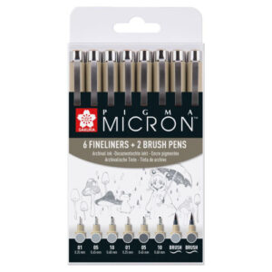 Μαρκαδόροι Sakura Pigma Micron Gray Σετ 6+2 Brush Pens