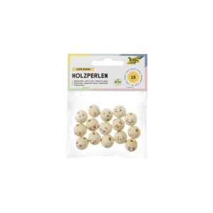 Χάντρες Folia Ξύλινες Στρογγυλές 15 Τεμάχια 15mm Cute Faces