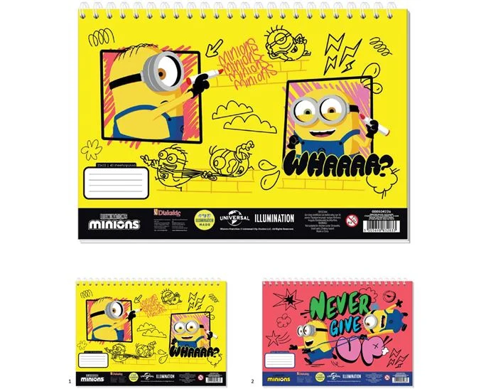 Μπλοκ Ζωγραφικής Minions 2 Σχέδια 23x33cm 40Φ Αυτ/τα+Στένσιλ